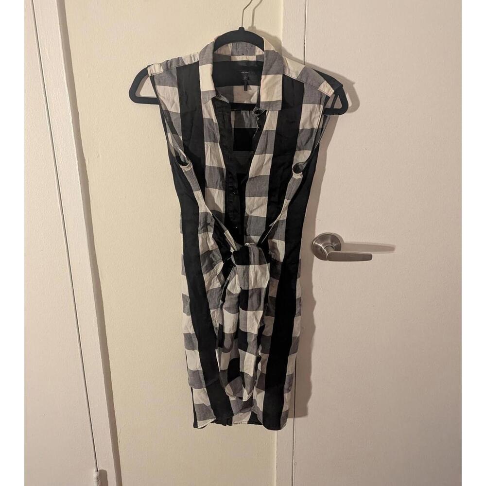 Rag & Bone Black & White Gingham Tie-Front Button-down Knee-Length Shirtdress